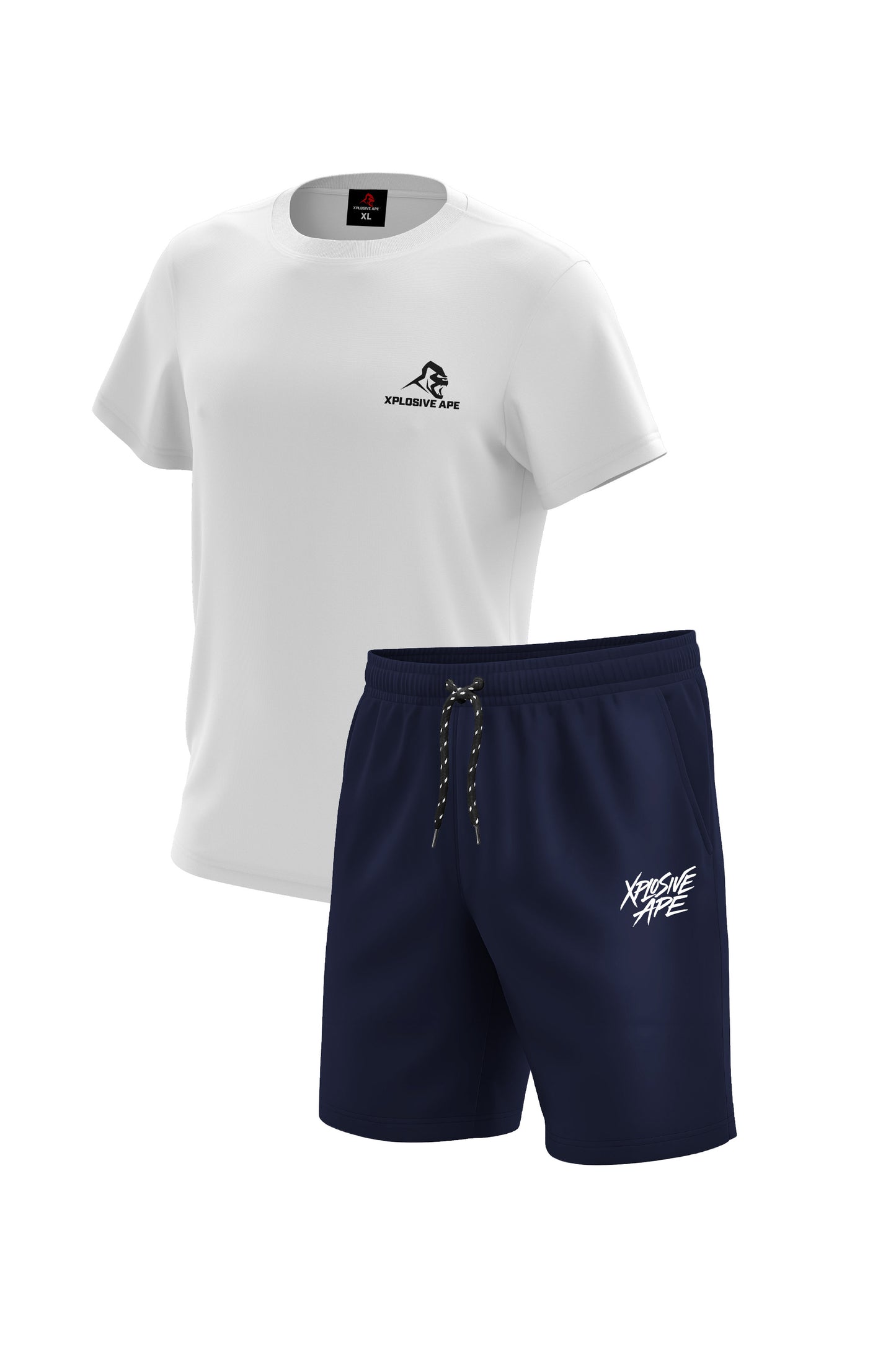 XAPE Essential Tee & Classic Brush Script Shorts Combo - White/Navy