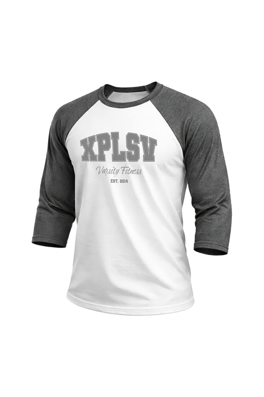 XAPE Varsity Fitness Raglan 3/4 Sleeve Tee - White/Dark Heather