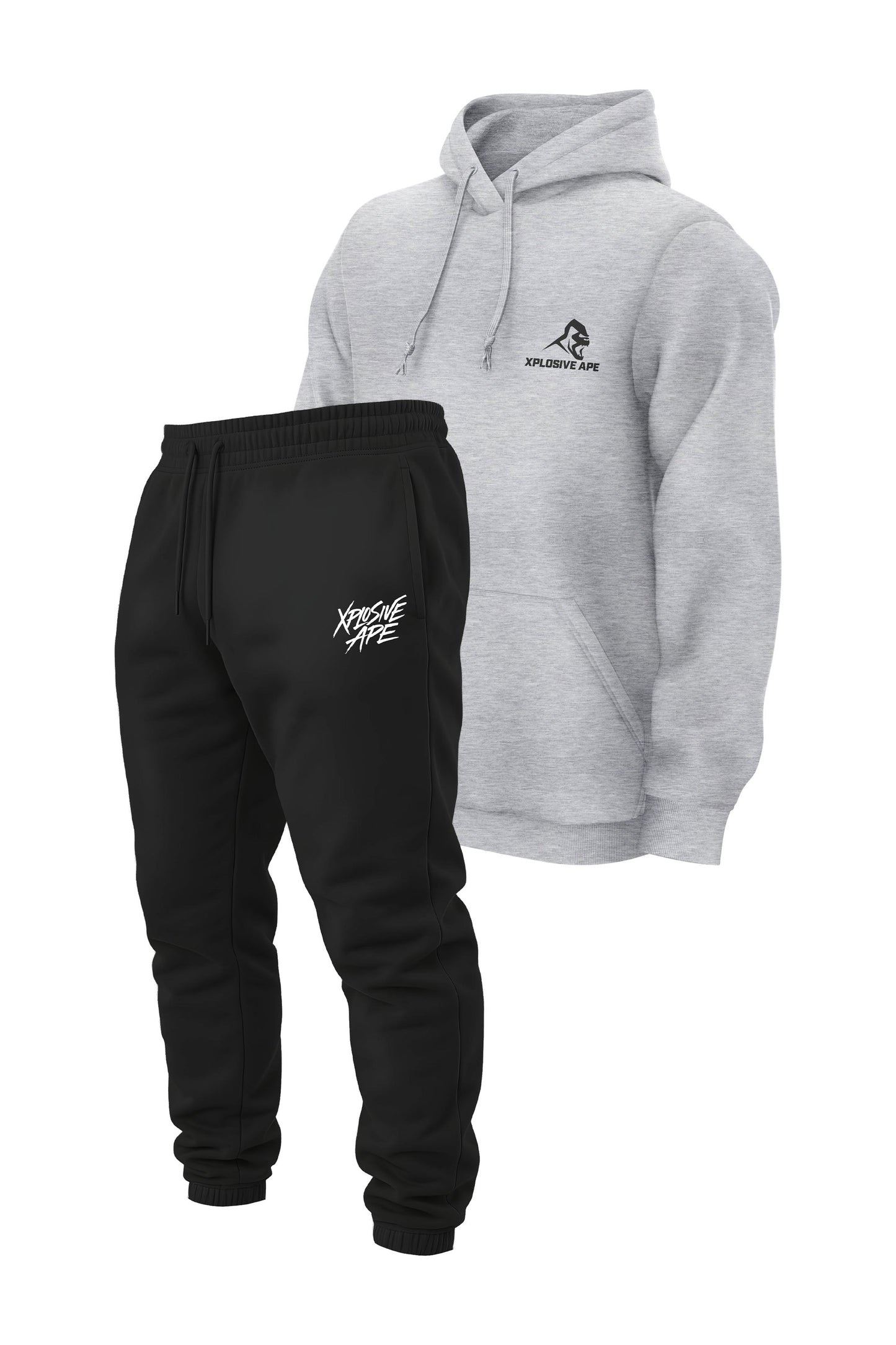 XAPE Classic V2 String Hoodie & Classic Brush Script Joggers Combo - Heather Grey/Black
