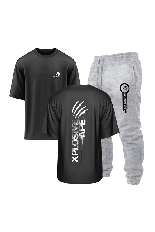 XAPE Claw V2 Oversized Tee & Panelled V2 Joggers Combo - Black/Ash Grey