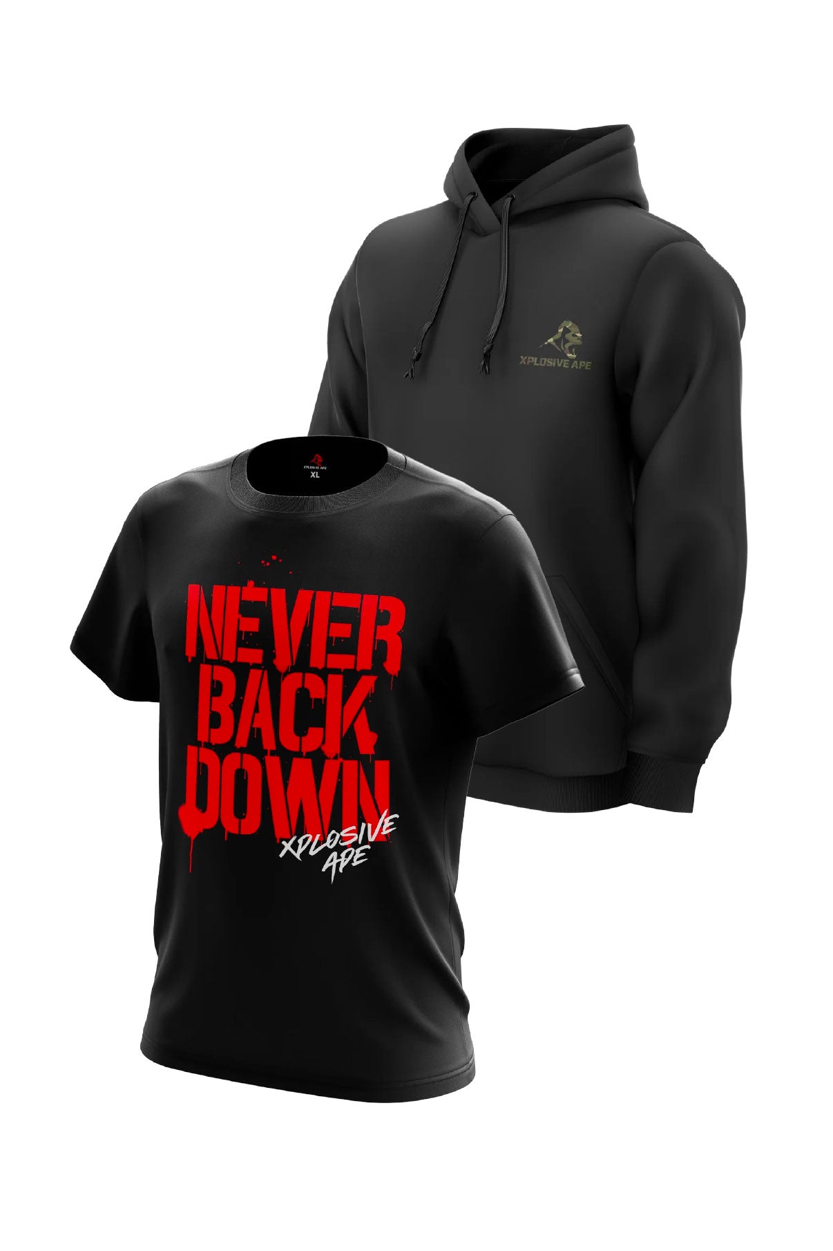XAPE Essential Camo Hoodie & Never Back Down Signature Tee Combo - Black
