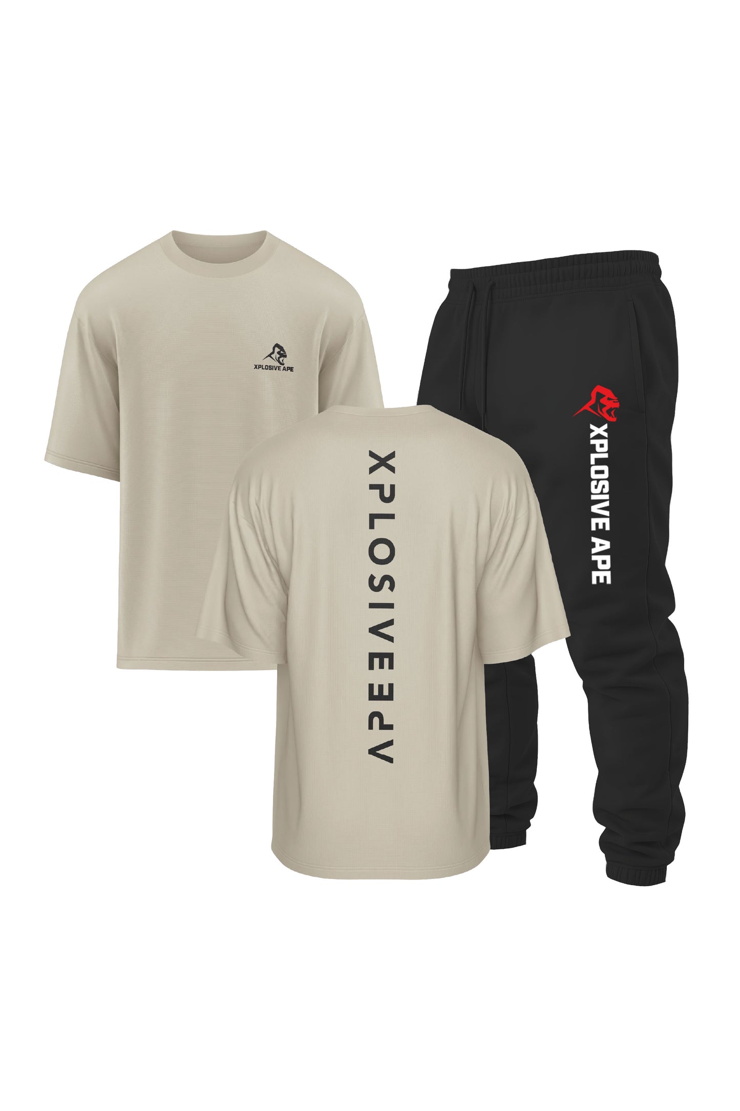 XAPE Futuristic V2 Oversized Tee & Originals V2 Joggers Combo - Sand/Black