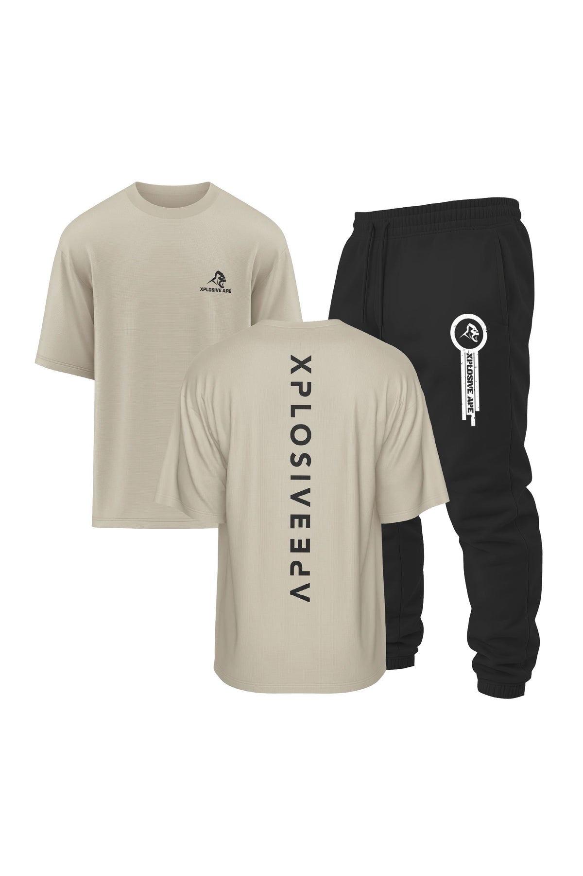 XAPE Futuristic V2 Oversized Tee & Panelled V2 Joggers Combo - Sand/Black