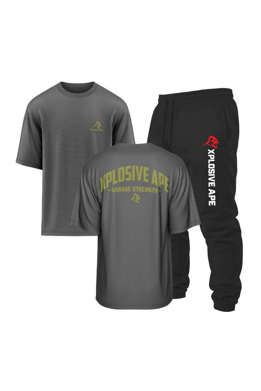 XAPE Garage Strength V2 Oversized Tee & Originals V2 Joggers Combo - Charcoal/Black