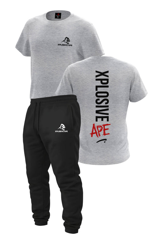 XAPE Graffiti Tee & Prime Joggers Combo - Sports Grey/Black