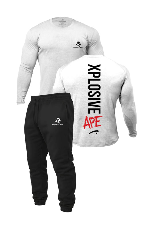 XAPE Graffiti V2 Long Sleeve Tee & Prime Joggers Combo - White/Black