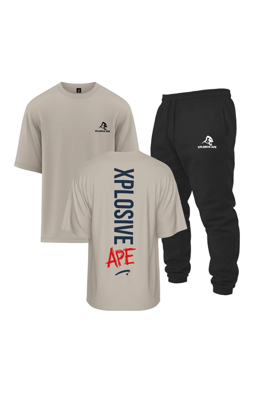XAPE Graffiti V2 Oversized Tee & Classic Logo Joggers Combo - Sand/Black