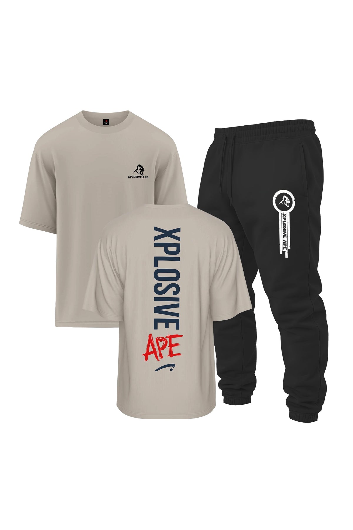 XAPE Graffiti V2 Oversized Tee & Panelled V2 Joggers Combo - Sand/Black