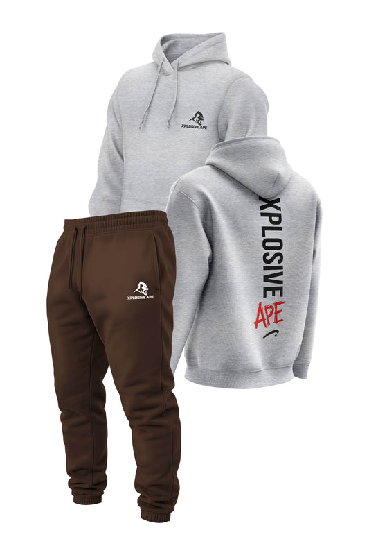 XAPE Graffiti V2 String Hoodie & Prime Logo V2 Joggers Combo - Sports Grey/Dark Brown
