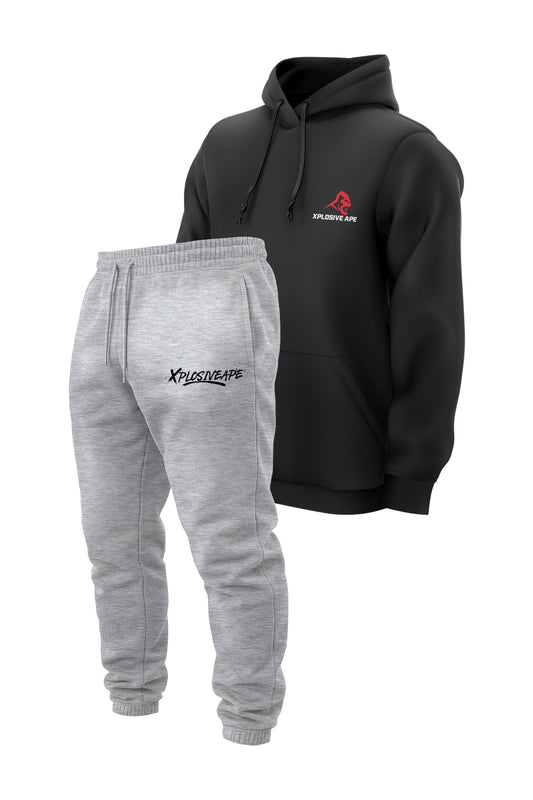XAPE Original Logo V2 String Hoodie & Desolate V2 Joggers Combo - Black/Ash Grey