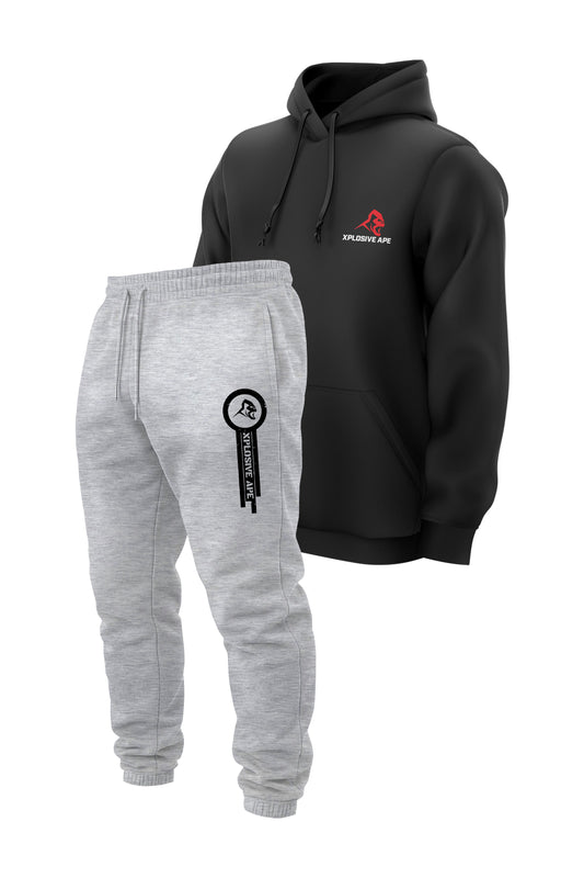 XAPE Original Logo V2 String Hoodie & Panelled V2 Joggers Combo - Black/Ash Grey