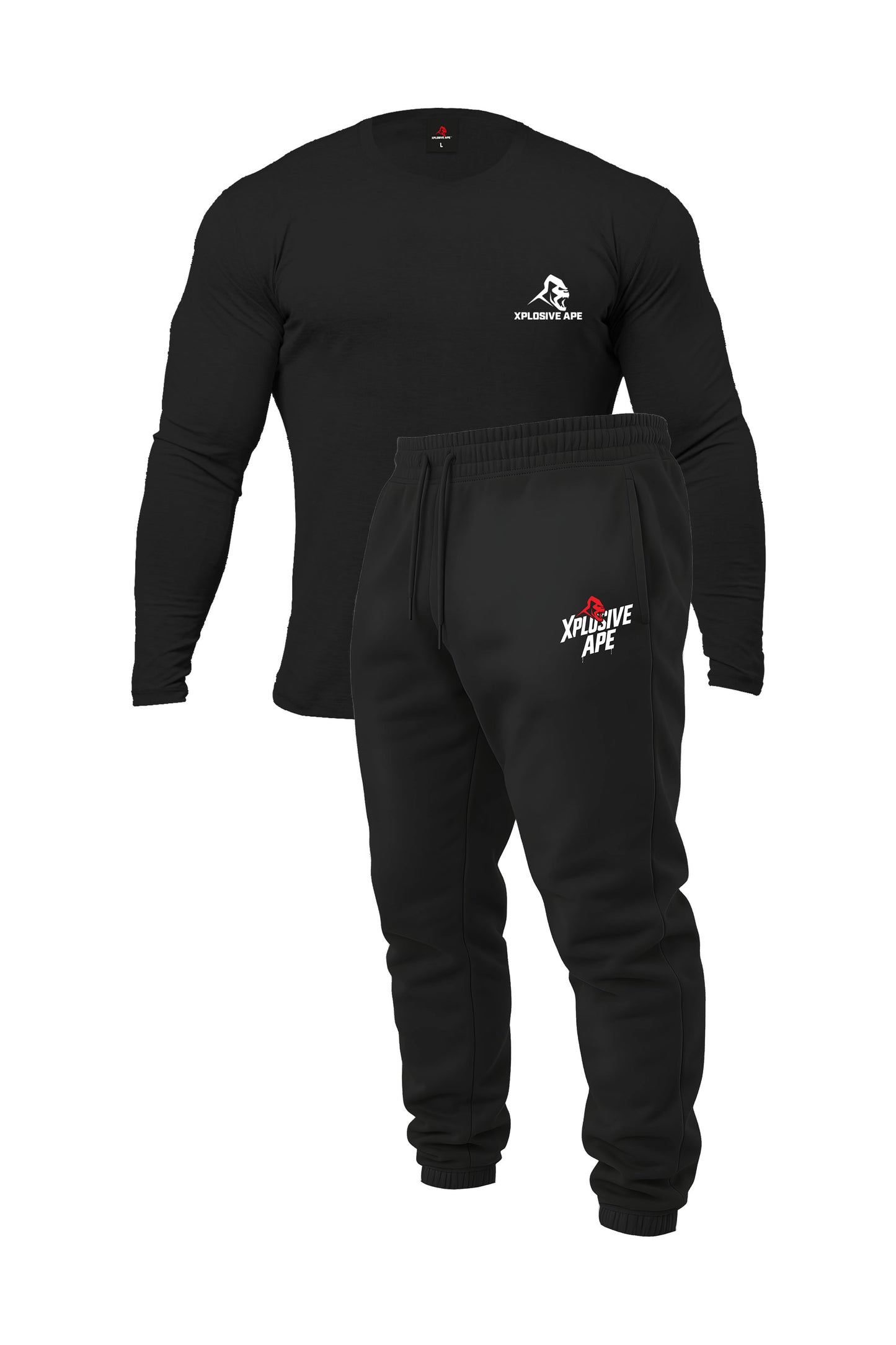 XAPE Prime Long Sleeve Tee & Classic Stencil Logo Joggers Combo - Black