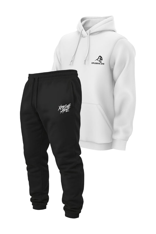 XAPE Prime String Hoodie & Classic Brush Script Joggers Combo - White/Black