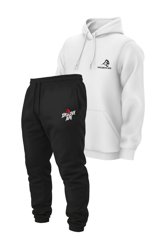 XAPE Prime String Hoodie & Classic Stencil Logo Joggers Combo - White/Black