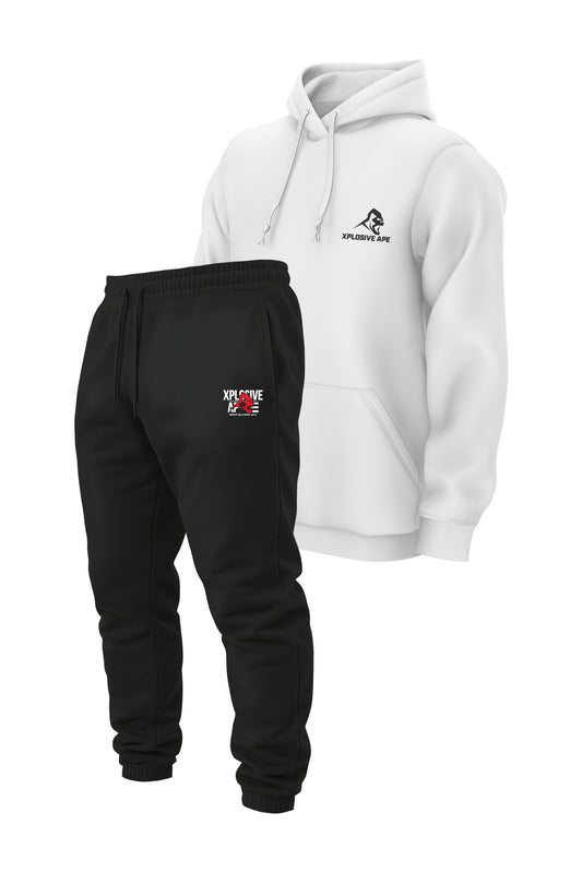 XAPE Prime String Hoodie & Stacked Logo Joggers Combo - White/Black