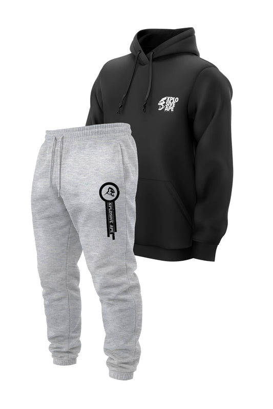 XAPE Ultimate Ape V2 String Hoodie & Panelled V2 Joggers Combo - Black/Ash Grey