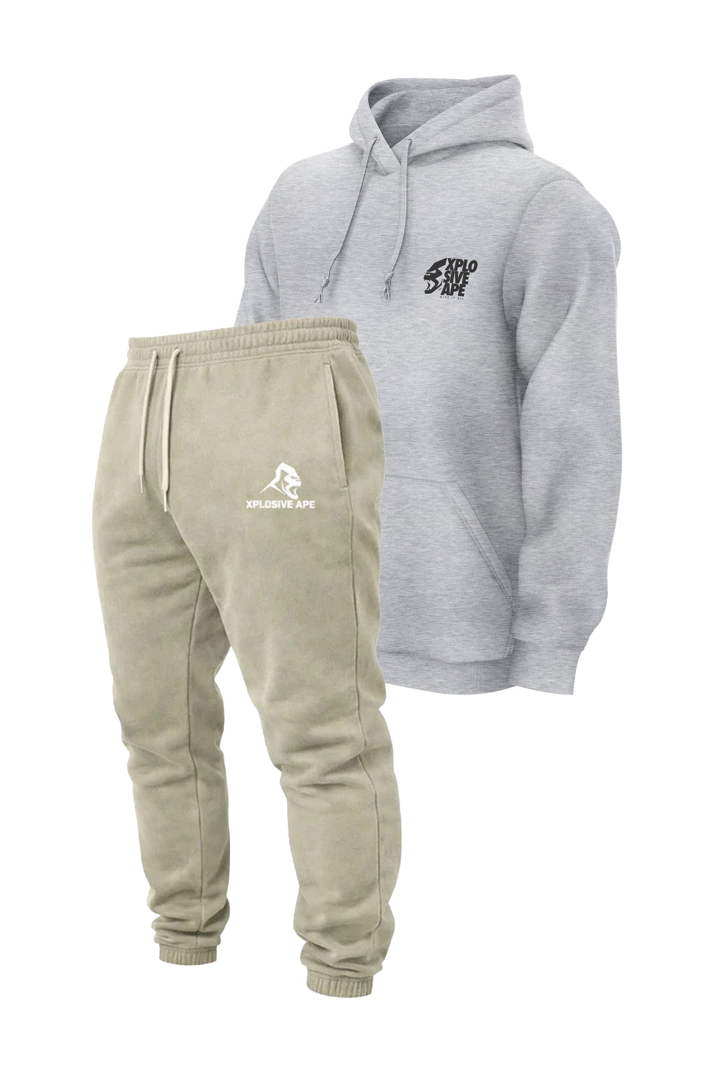 XAPE Ultimate Ape V2 String Hoodie & Vintage Wash Joggers - Heather Grey/Stone