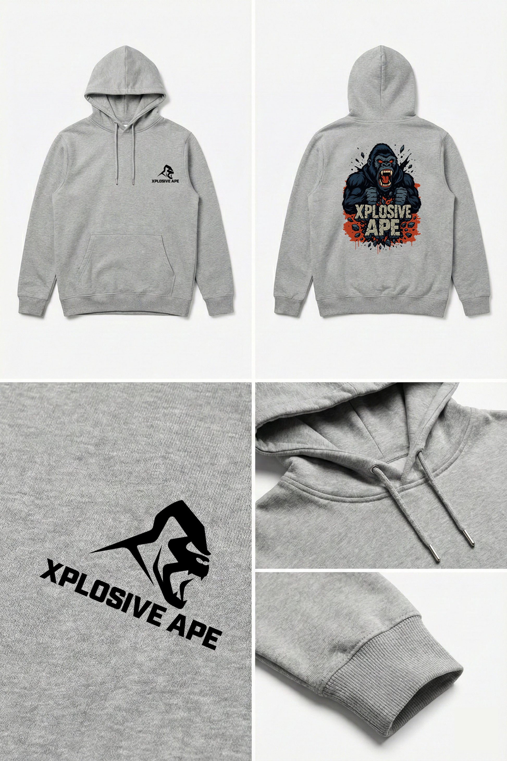 XAPE Ape Smash String Hoodie - Sports Grey