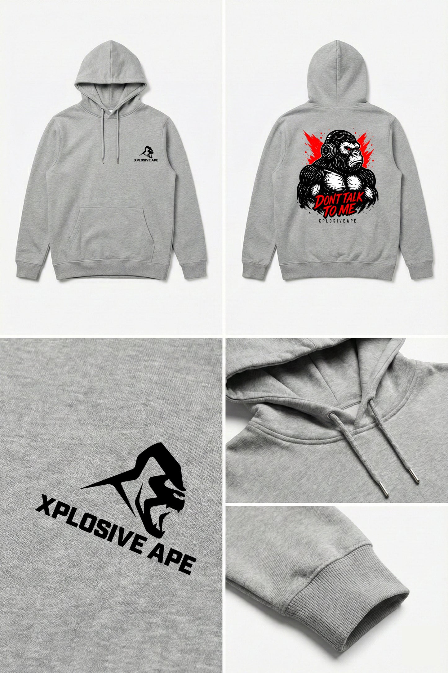 XAPE Don't Talk To Me V2 String Hoodie - Sports Grey