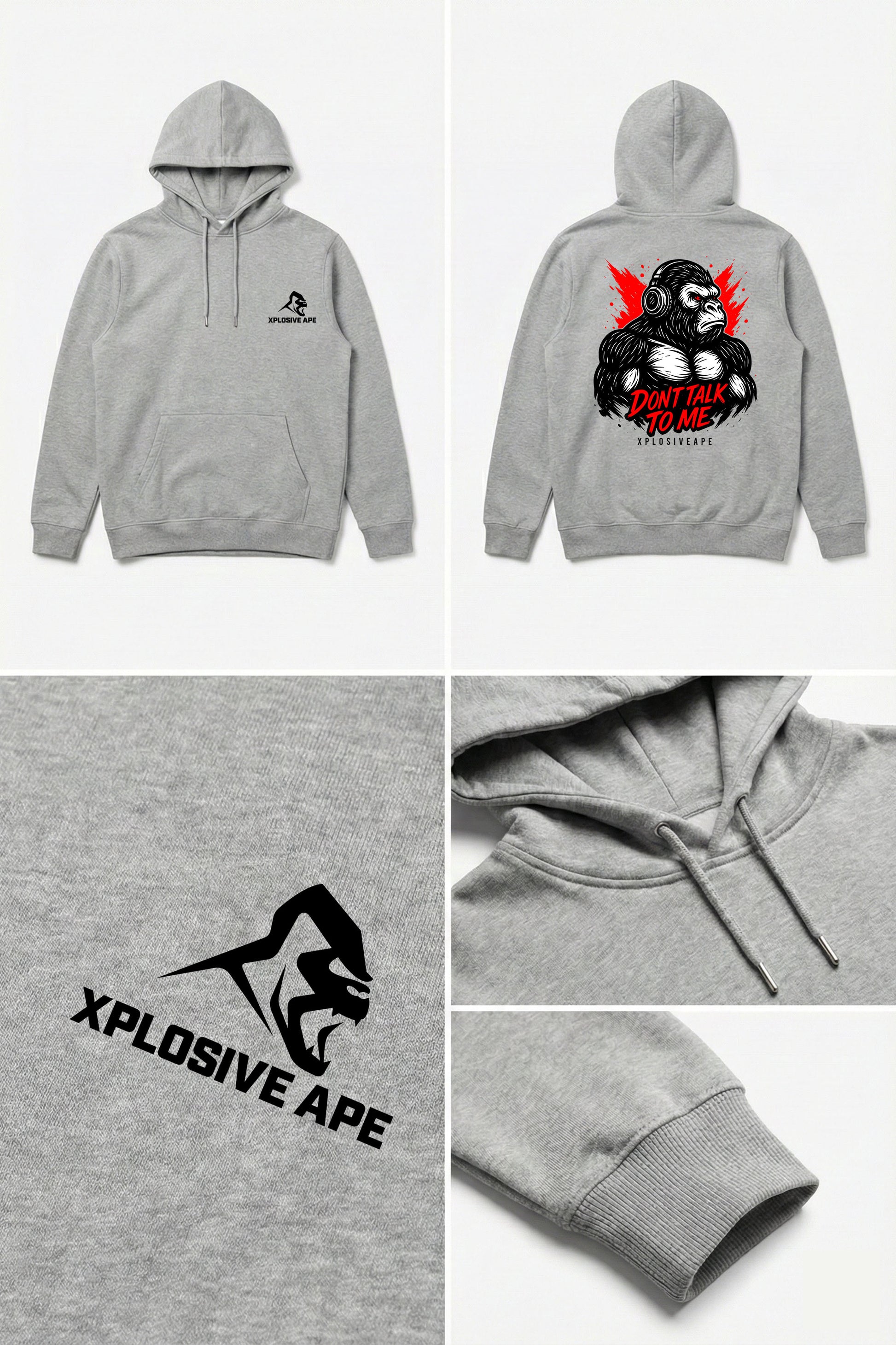 XAPE Don't Talk To Me V2 String Hoodie - Sports Grey