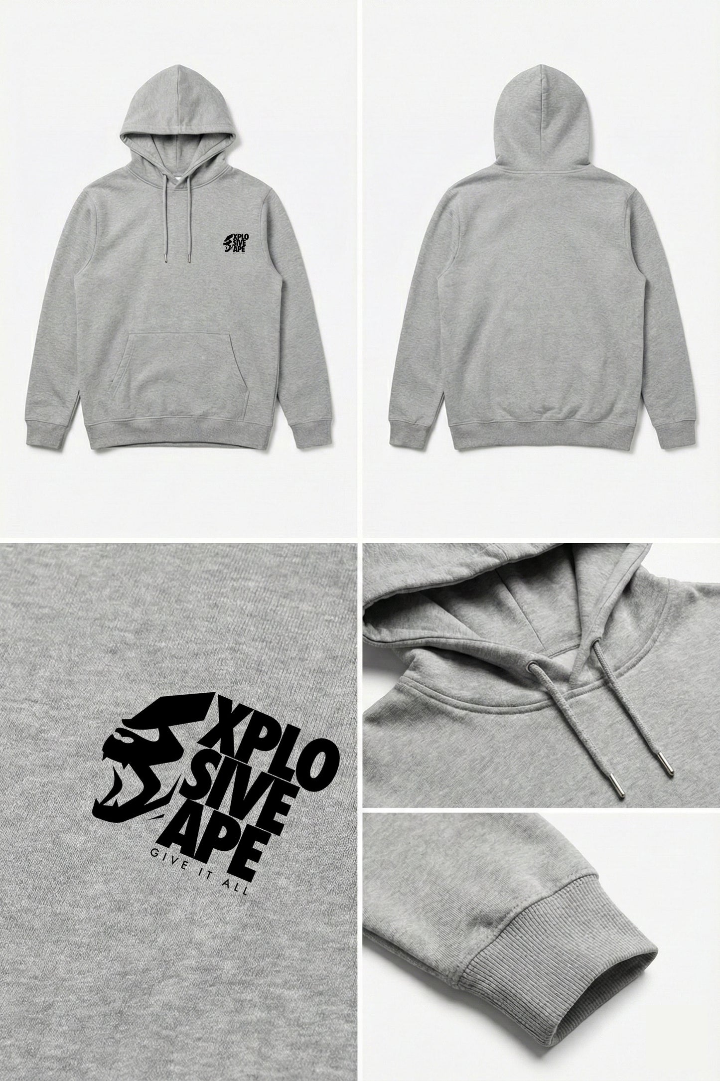 XAPE Ultimate Ape V2 String Hoodie - Heather Grey