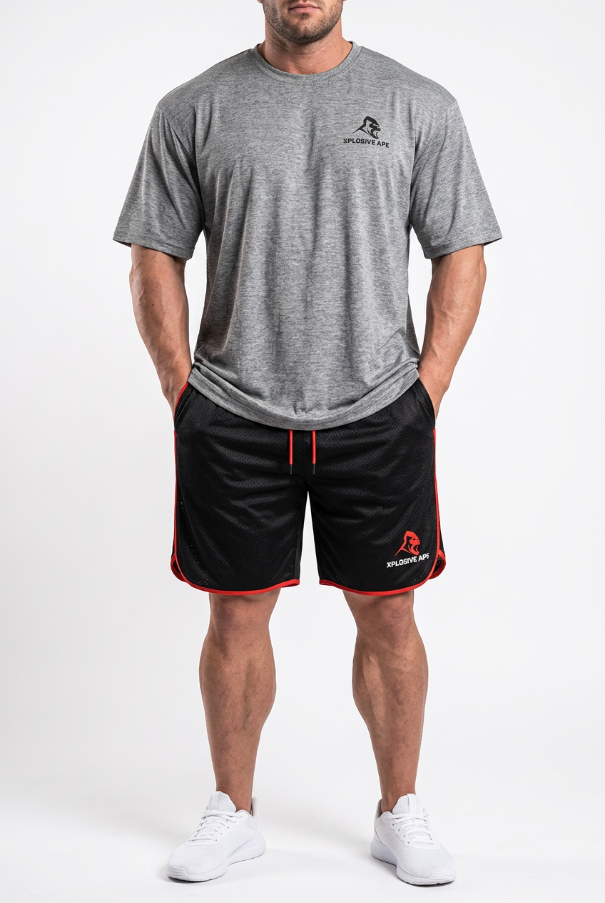XAPE Essential Tee & Strike Elite Shorts Combo - Sports Grey/Black Red
