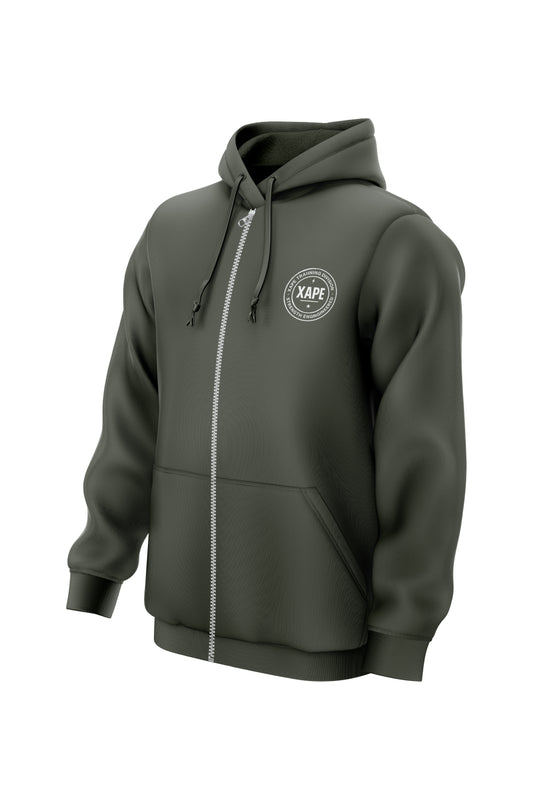 XAPE Classic Badge Logo V2 Zip Hoodie - Olive Green