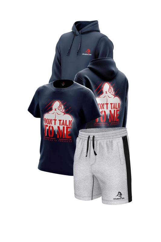 XAPE Don't Talk To Me Hoodie Tee & Shorts Combo - Navy/Sports Grey