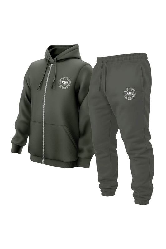XAPE Classic Badge Logo Zip Hoodie & Joggers Combo - Olive Green
