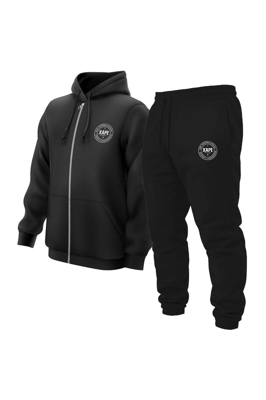 XAPE Classic Badge Logo Zip Hoodie & Joggers Combo - Black
