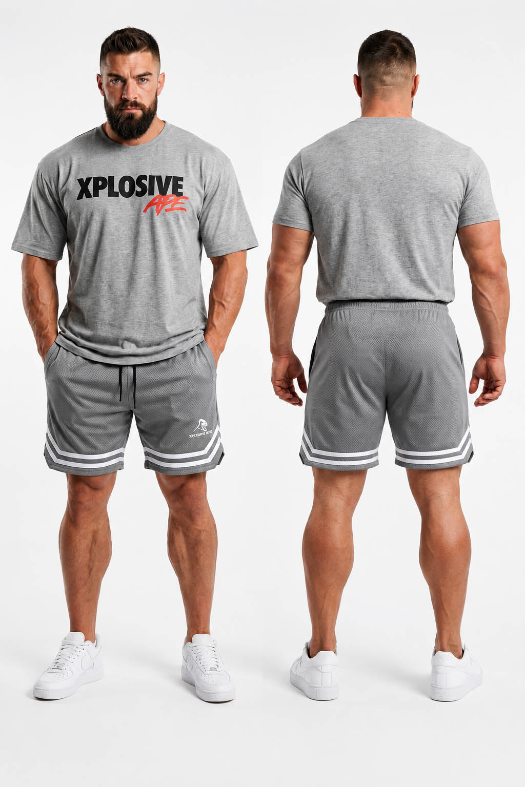 XAPE Holder V2 Tee & Strike Shorts Combo - Sports Grey/Grey