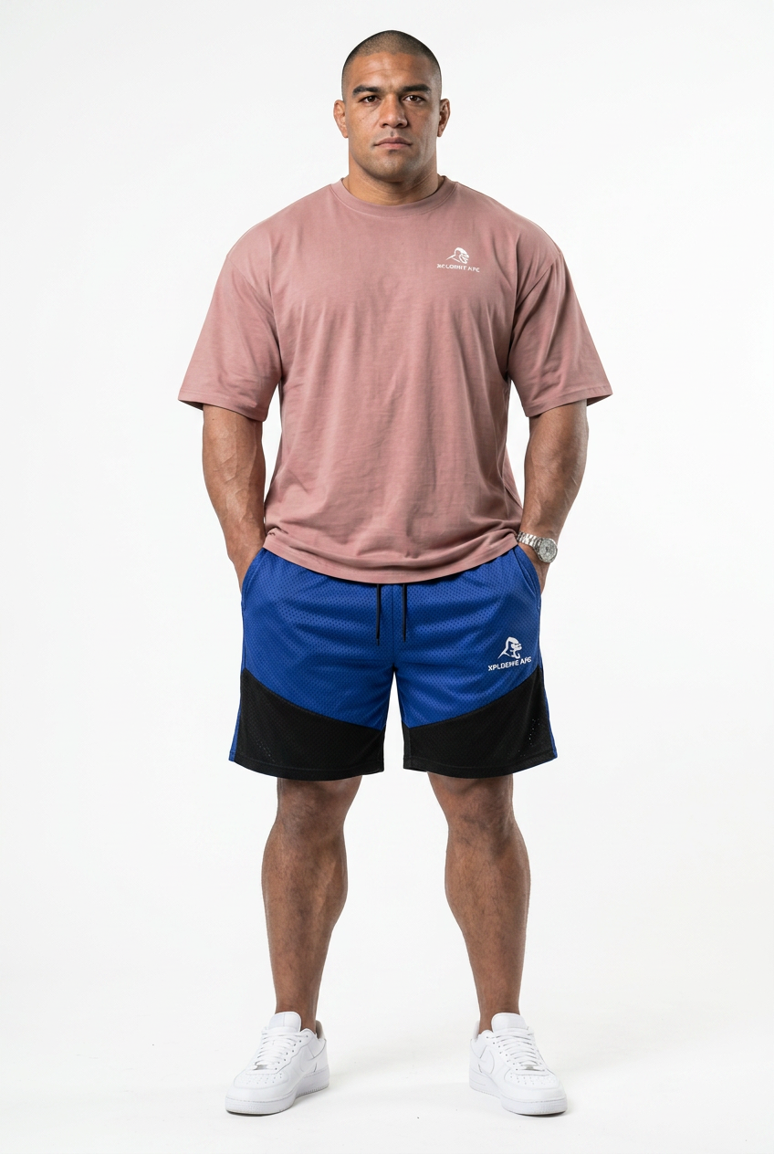 XAPE Smackdown OS Tee & Rogue Combat Shorts Combo - Dusty Pink/Blue