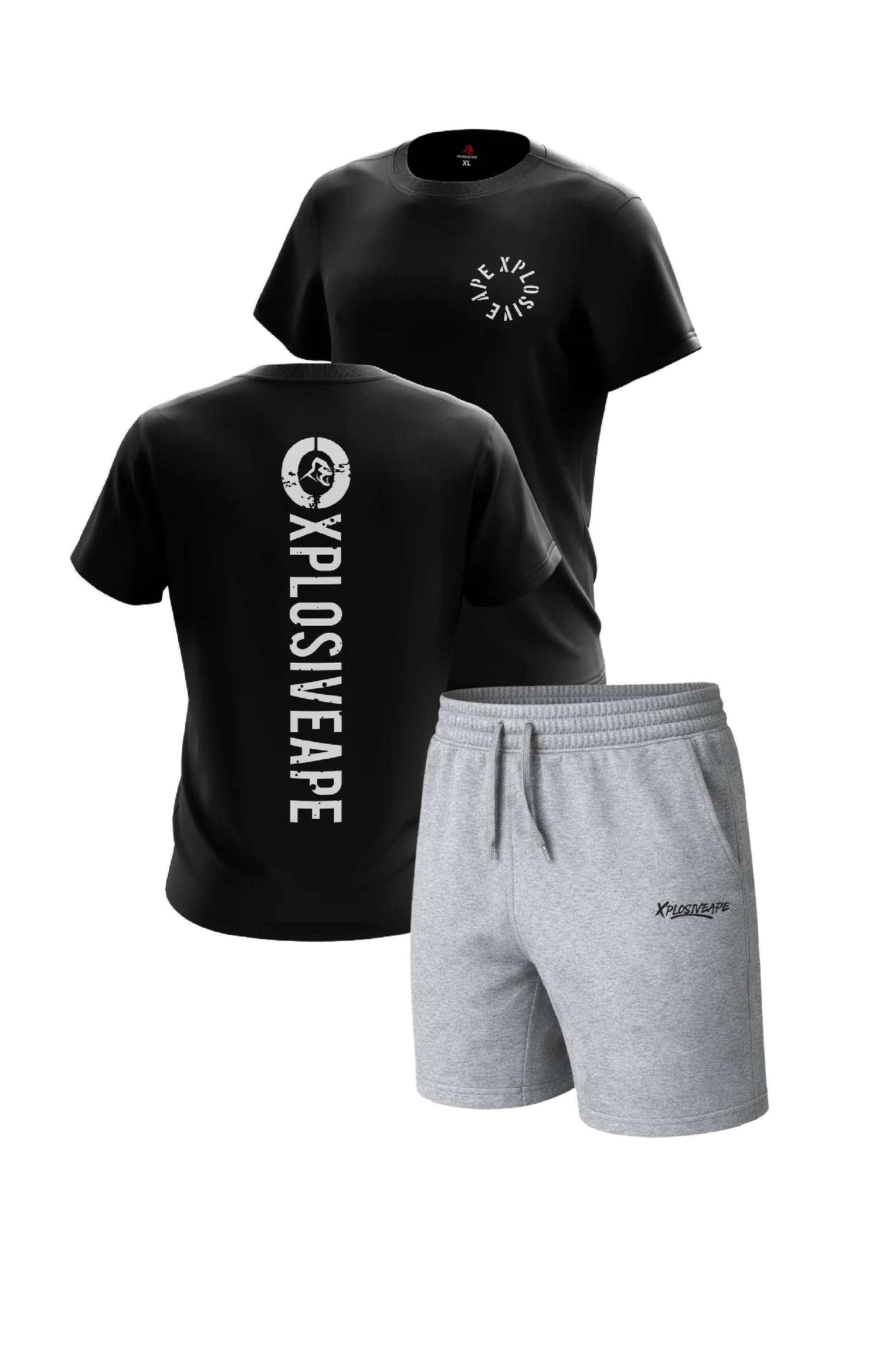 XAPE Impact Tee & Desolate Oversized Shorts Combo - Black/Ash Grey