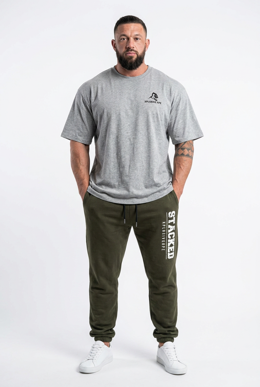 XAPE Essential Tee & Stacked Joggers Combo - Sports Grey/Khaki