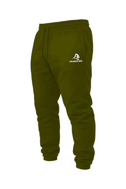 Green sweatpants with a logo on a white background