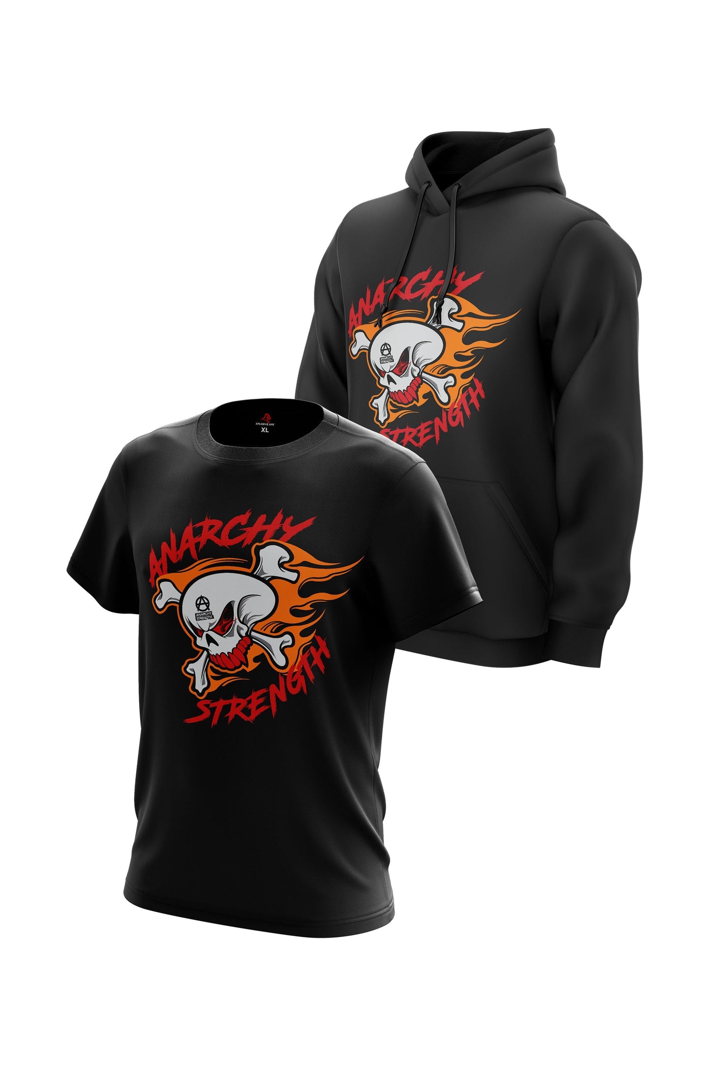 AS 'SKULL ON FIRE' HOODIE + TEE COMBO - BLACK