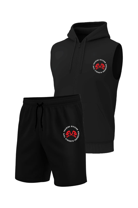 XAPE Training Division Sleeveless Hoodie & Shorts Combo - Black