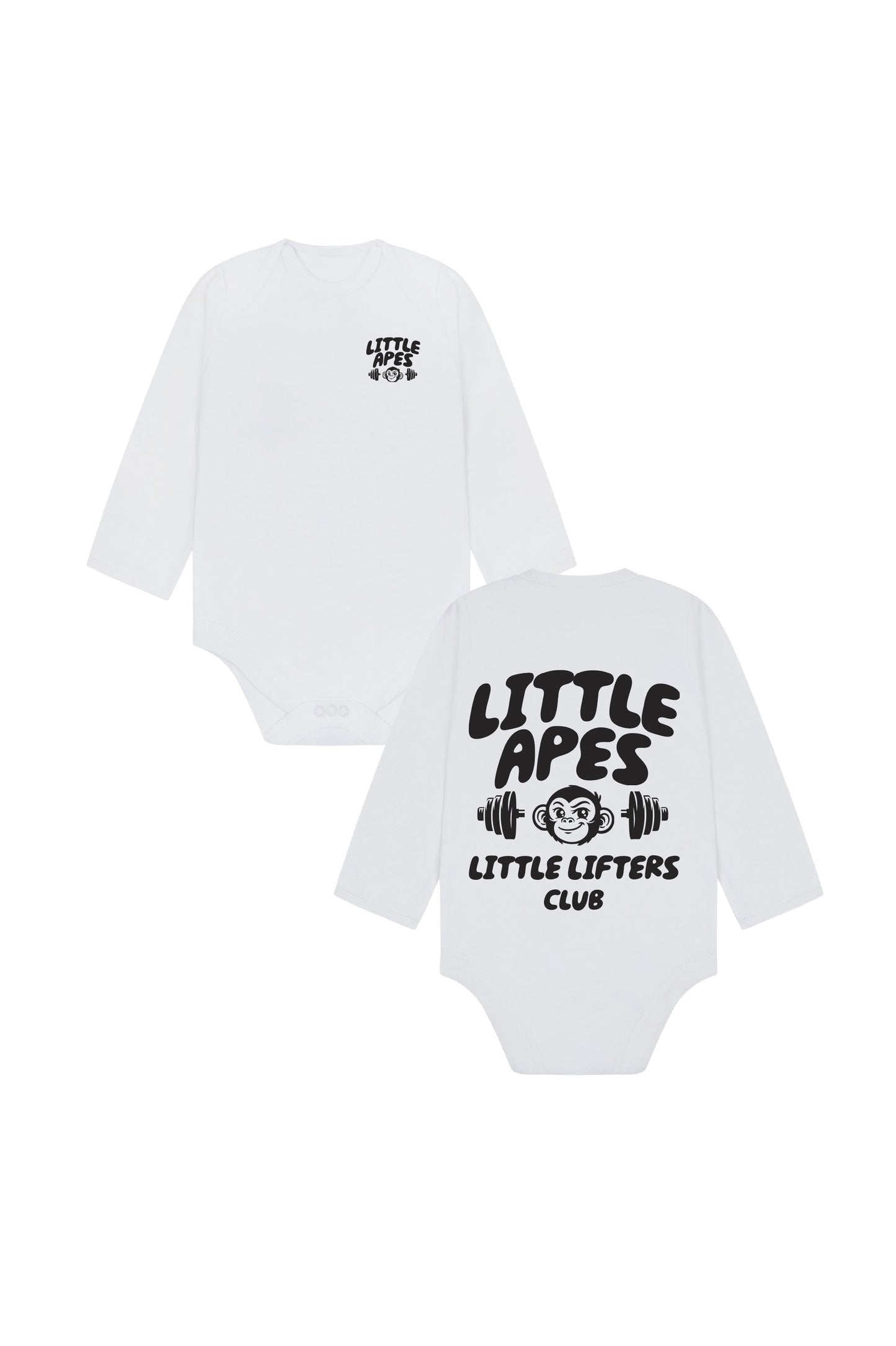 Little Apes Little Lifters Club Baby Long Sleeve Body Suit - White