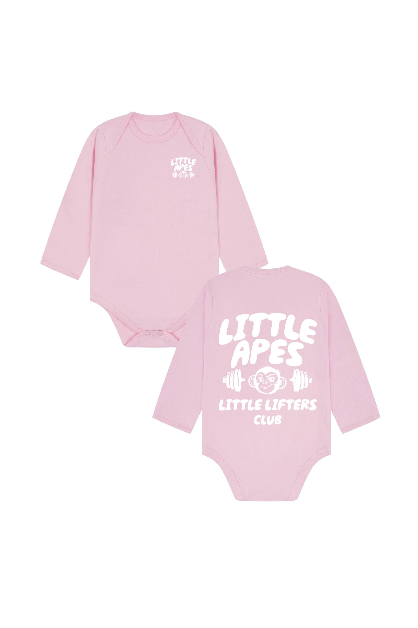 Little Apes Little Lifters Club Baby Long Sleeve Body Suit - Light Pink