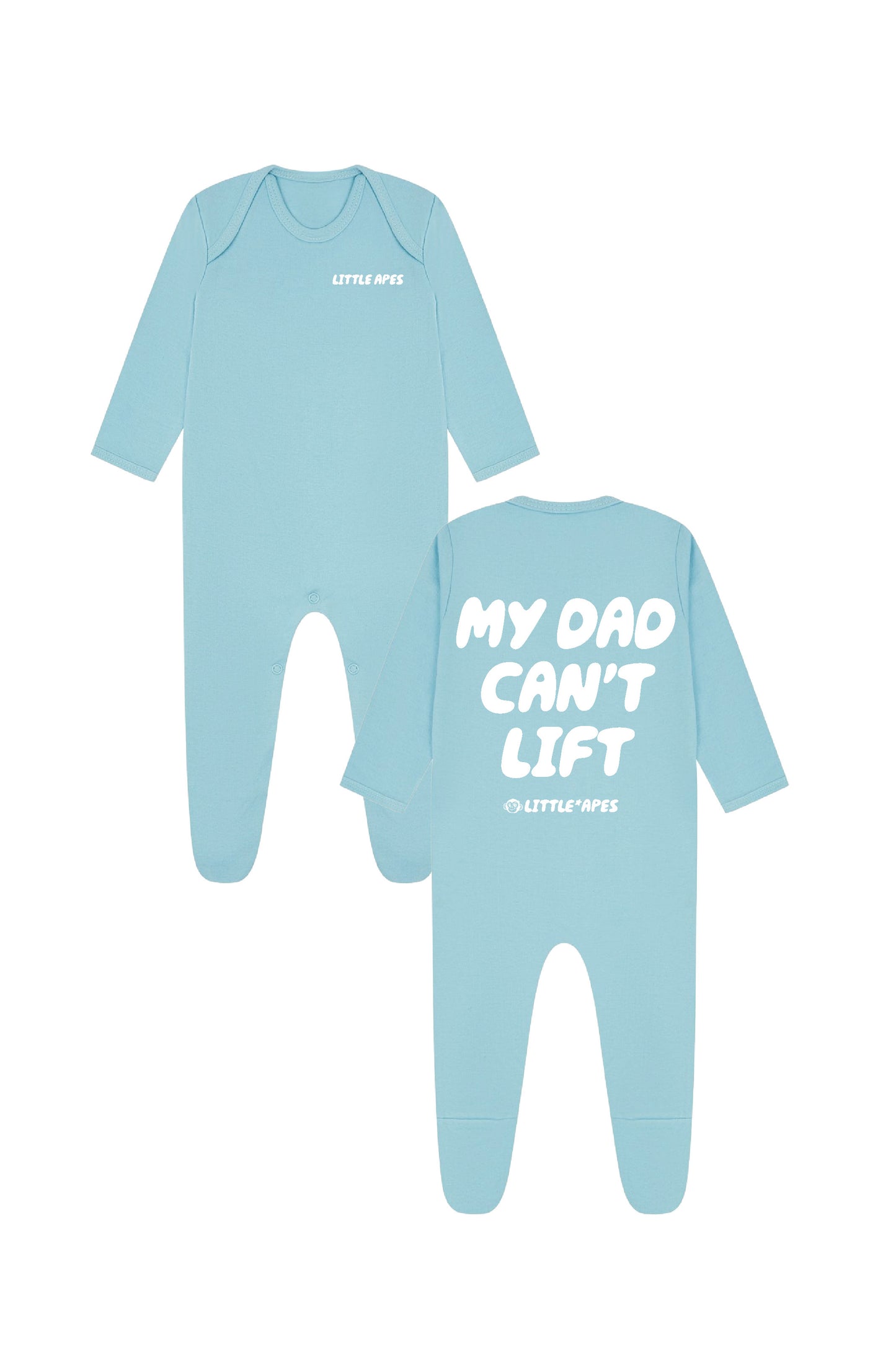 Little Apes My Dad Can't Lift Baby Romper Suit - Light Blue